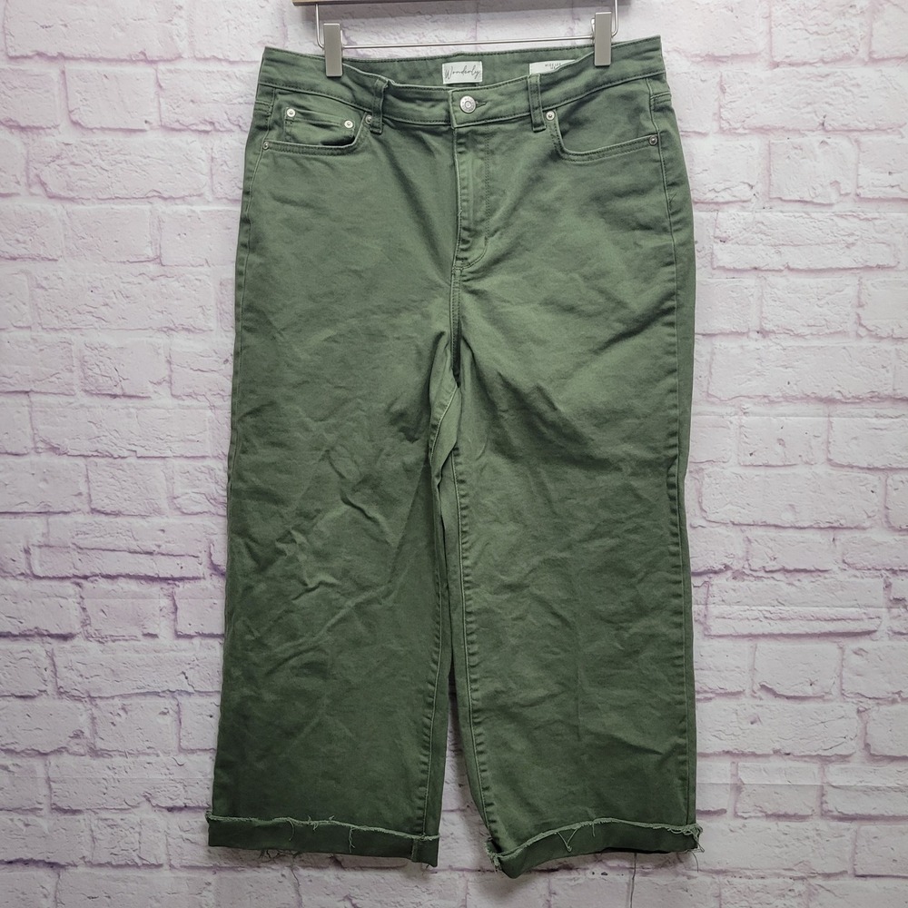 Wonderly Green High Rise‎ Wide Leg Pants Womens 12R Cropped Retro Coastal Boho